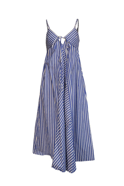 Current Boutique-Rebecca Taylor - Blue & White Striped Cotton Midi Dress w/ Bust Cut-Out Sz 4