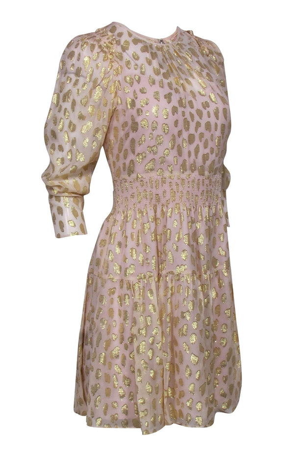 Current Boutique-Rebecca Taylor - Blush Pink Dress w/ Gold Metallic Leopard Print Sz 2