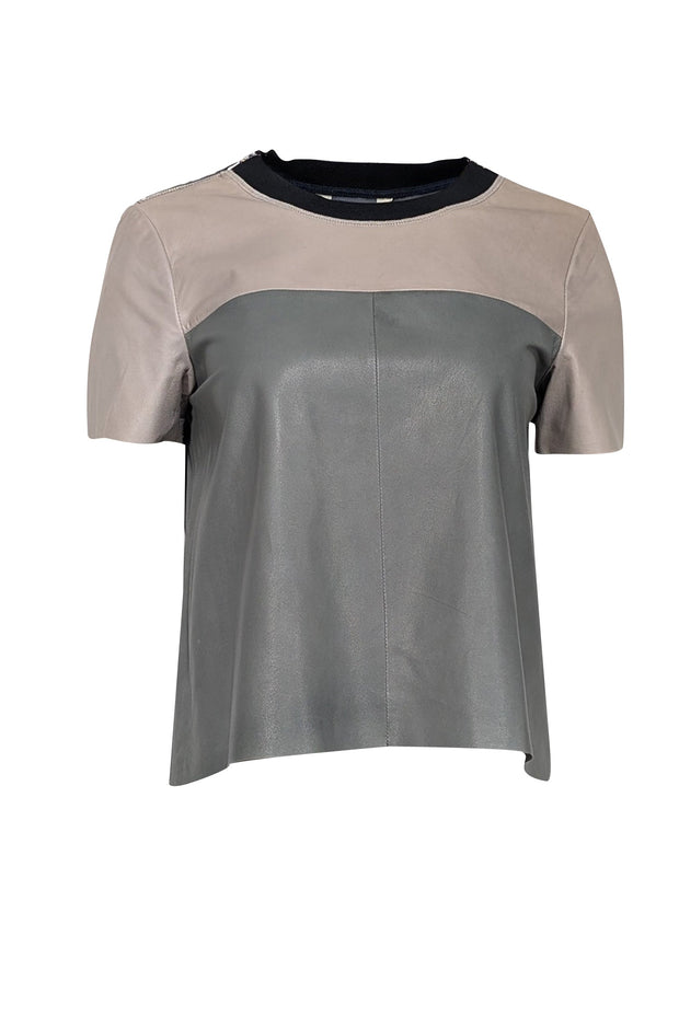 Current Boutique-Rebecca Taylor - Grey, Blue & Taupe Short Sleeve Leather Short Sleeve Top Sz 8