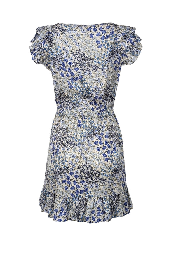 Current Boutique-Rebecca Taylor - Ivory, Blue, & Green Floral Print Silk Dress Sz 8