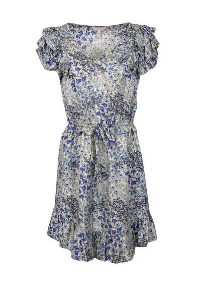 Current Boutique-Rebecca Taylor - Ivory, Blue, & Green Floral Print Silk Dress Sz 8