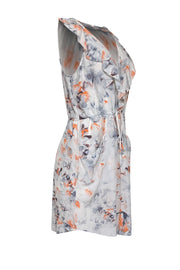 Current Boutique-Rebecca Taylor - Light Grey, Orange, & Blue Abstract Print Silk Dress Sz 12