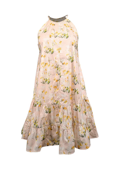 Current Boutique-Rebecca Taylor - Light Pink Peach & Yellow Floral Sleeveless Dress Sz 2