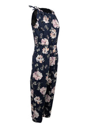 Current Boutique-Rebecca Taylor - Navy & Pink Floral Print Jumpsuit Sz L