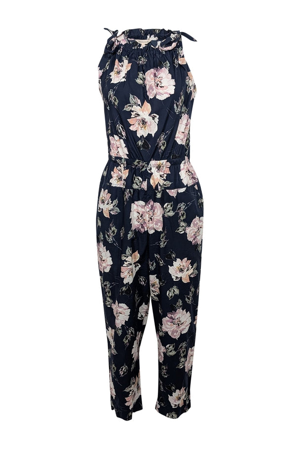 Current Boutique-Rebecca Taylor - Navy & Pink Floral Print Jumpsuit Sz L