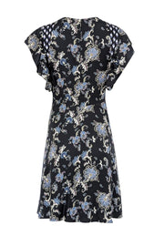 Current Boutique-Rebecca Taylor - Navy w/ Blue, Purple, & White Paisley Print Silk Blend Dress Sz 2