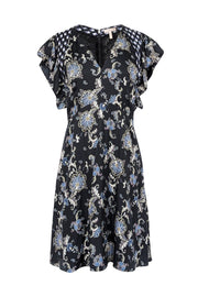 Current Boutique-Rebecca Taylor - Navy w/ Blue, Purple, & White Paisley Print Silk Blend Dress Sz 2