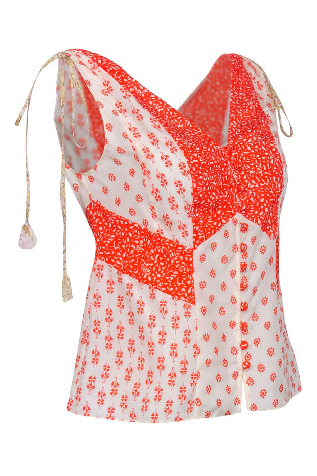 Current Boutique-Rebecca Taylor - Orange & Cream Paisley Print Tank Sz XS