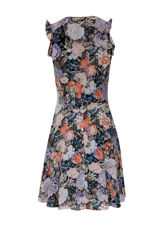 Current Boutique-Rebecca Taylor - Purple, Pink, Blue, & Brown Floral Print Silk Dress Sz 0