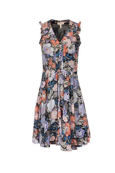 Current Boutique-Rebecca Taylor - Purple, Pink, Blue, & Brown Floral Print Silk Dress Sz 0