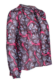 Current Boutique-Rebecca Taylor - Sheer Magenta Floral Print Blouse Sz 0