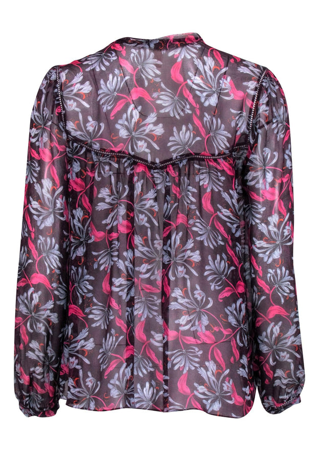 Current Boutique-Rebecca Taylor - Sheer Magenta Floral Print Blouse Sz 0