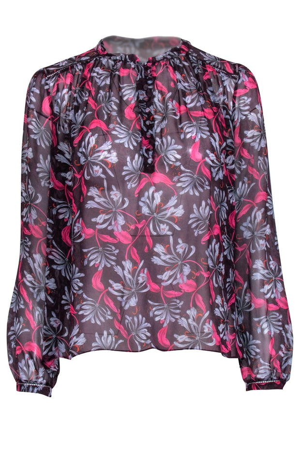 Current Boutique-Rebecca Taylor - Sheer Magenta Floral Print Blouse Sz 0