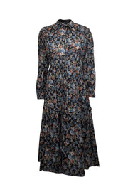 Current Boutique-Rebecca Taylor - Washed Black w/ Multicolor Floral Print Cotton Midi Dress Sz M