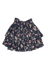 Current Boutique-Rebecca Taylor - Washed Navy w/ Muted Floral Print Ruffled Skirt Sz M