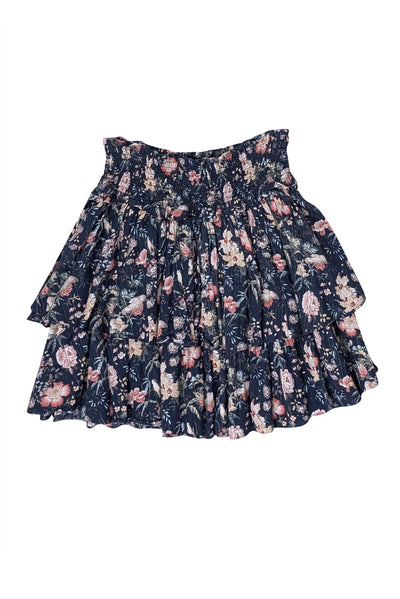 Current Boutique-Rebecca Taylor - Washed Navy w/ Muted Floral Print Ruffled Skirt Sz M