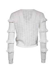 Current Boutique-Rebecca Taylor - White Knit Ruffle Sleeve Cardigan Sz M