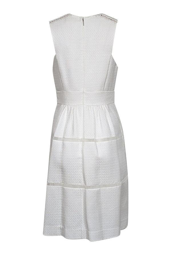 Current Boutique-Rebecca Taylor - White Sleeveless Jacquard V-Neckline Dress Sz 8