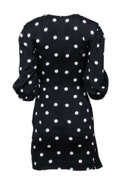 Current Boutique-Rebecca Vallance - Black & White Polka Dot Print Mini Dress w/ Lace Trim Sz 2