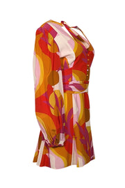 Current Boutique-Rebecca Vallance - Red, Yellow, Pink, & Ivory Print Tie-Back Mini Dress Sz 8