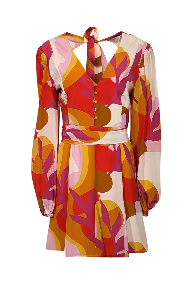 Current Boutique-Rebecca Vallance - Red, Yellow, Pink, & Ivory Print Tie-Back Mini Dress Sz 8