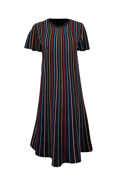 Current Boutique-Red Valentino - Black w/ Multicolor Stripe Knit Dress Sz L