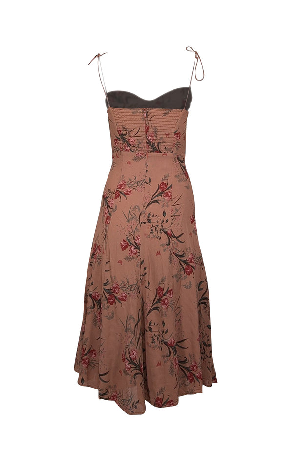 Current Boutique-Reformation - Ashy Terracotta w/ Red & Green Floral Print Sleeveless Midi Dress Sz 2