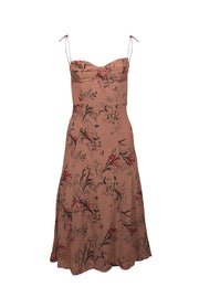 Current Boutique-Reformation - Ashy Terracotta w/ Red & Green Floral Print Sleeveless Midi Dress Sz 2