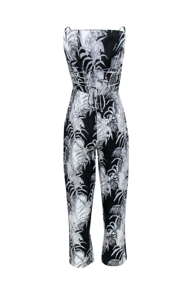 Current Boutique-Reformation - Black & Cream Print Linen Jumpsuit Sz 4