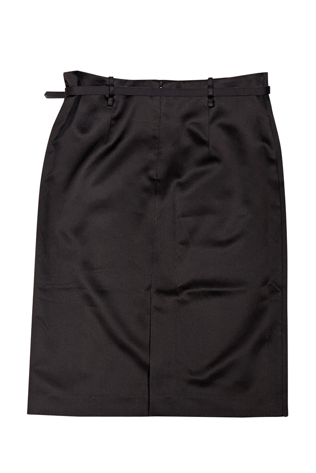 Current Boutique-Reformation - Black Satin Belted Pencil Skirt Sz 6