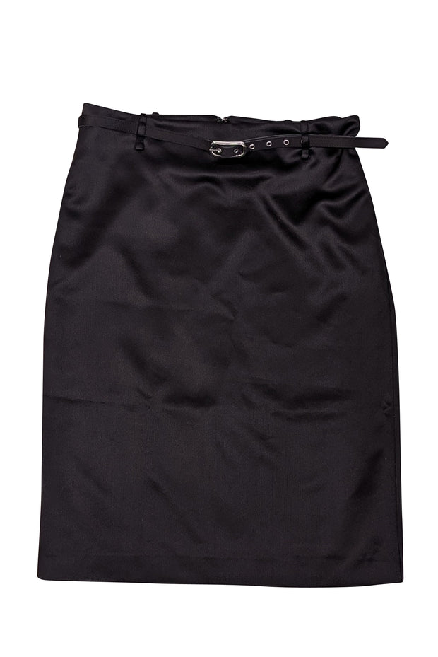 Current Boutique-Reformation - Black Satin Belted Pencil Skirt Sz 6