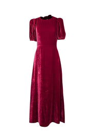 Current Boutique-Reformation - Crimson Red Velvet Puff Sleeve Dress Sz 8