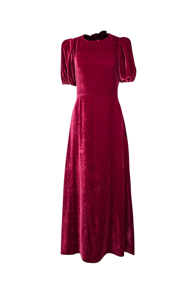 Current Boutique-Reformation - Crimson Red Velvet Puff Sleeve Dress Sz 8