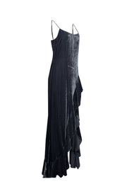 Current Boutique-Reformation - Dark Grey Velvet Dress w/ Ruffled Asymmetrical Hem Sz M