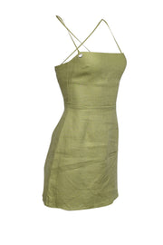 Current Boutique-Reformation - Green Linen Sleeveless Cross Back Mini Dress Sz 0