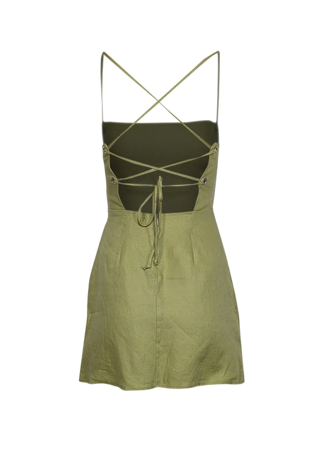 Current Boutique-Reformation - Green Linen Sleeveless Cross Back Mini Dress Sz 0