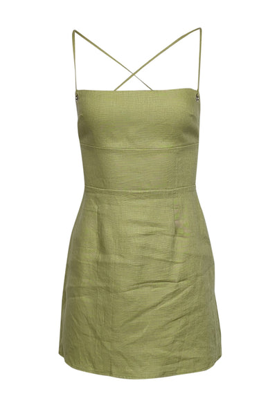 Current Boutique-Reformation - Green Linen Sleeveless Cross Back Mini Dress Sz 0