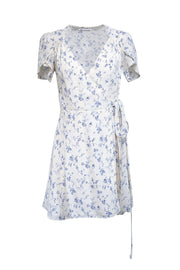 Current Boutique-Reformation - Ivory & Blue Floral Print Wrap Dress Sz S