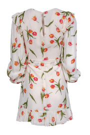 Current Boutique-Reformation - Ivory Floral Long Sleeve Mini Wrap Dress Sz 2