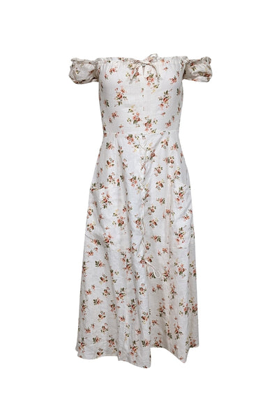 Current Boutique-Reformation - Ivory & Pink Floral Midi Dress Sz 0