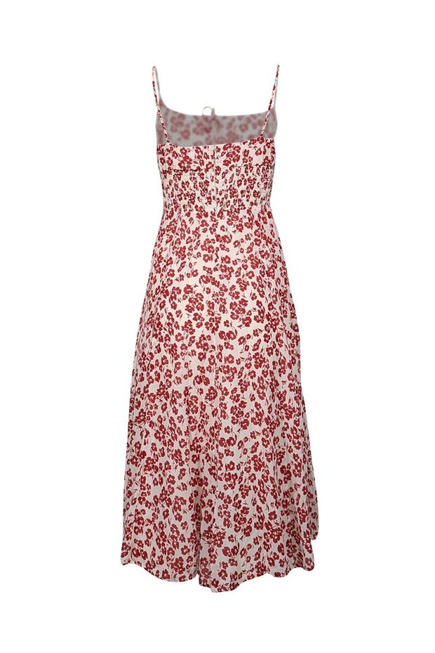 Current Boutique-Reformation - Off-White & Red Floral Print Sleeveless Midi Dress Sz 0