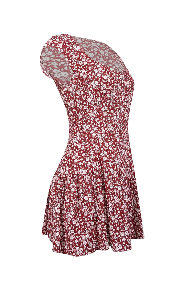 Current Boutique-Reformation - Red w/ Blush & White Floral Print Mini Dress Sz 6