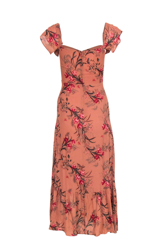 Current Boutique-Reformation -Rust Orange w/ Mauve & Red Floral Print Maxi Dress Sz 4