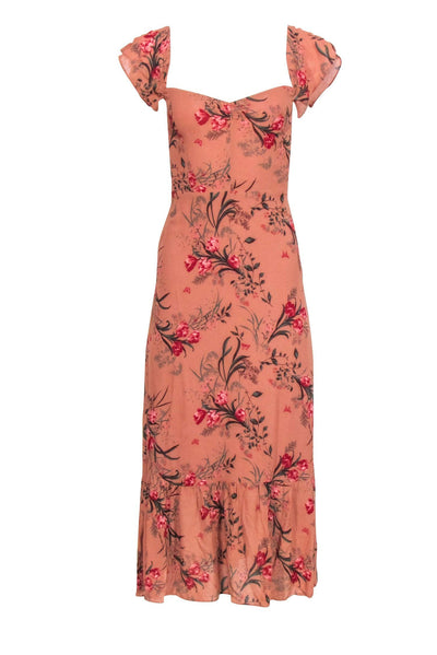 Current Boutique-Reformation -Rust Orange w/ Mauve & Red Floral Print Maxi Dress Sz 4