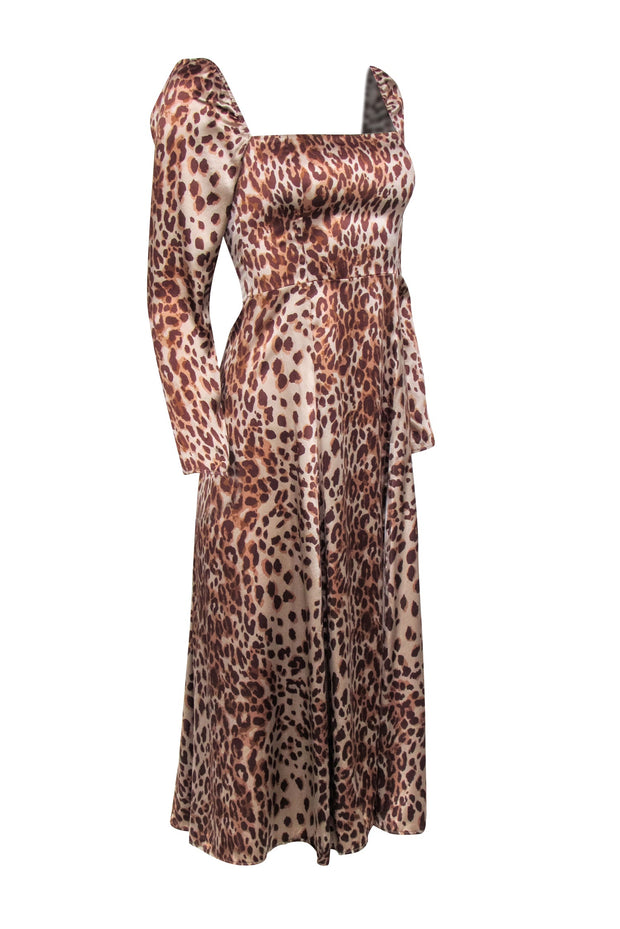 Current Boutique-Reformation - Tan Leopard Print Puff Shoulder Dress Sz 2