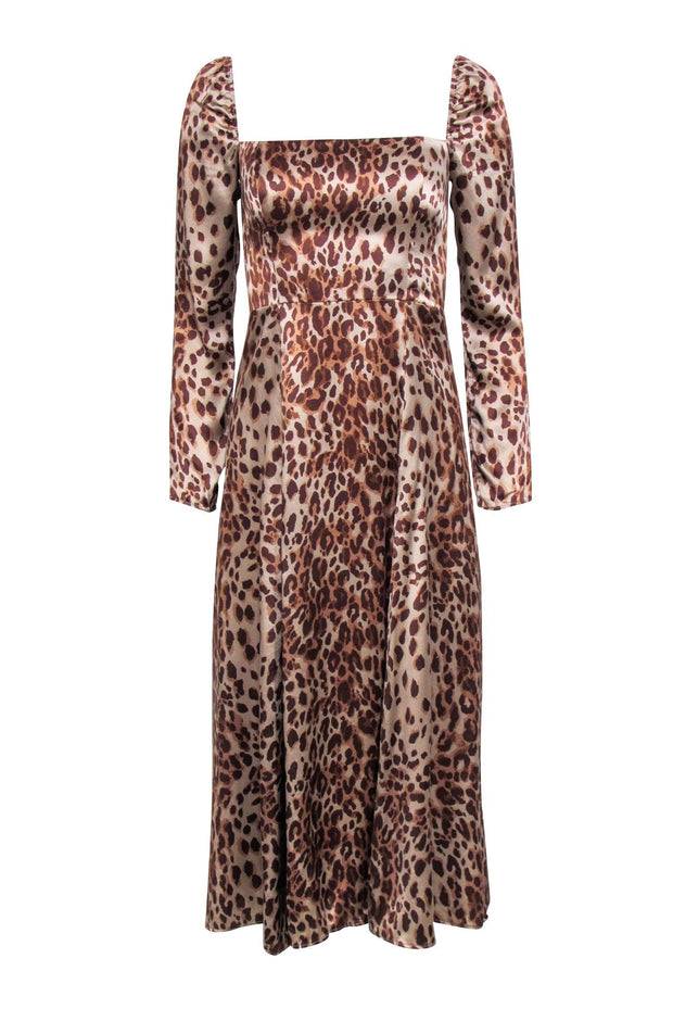 Current Boutique-Reformation - Tan Leopard Print Puff Shoulder Dress Sz 2