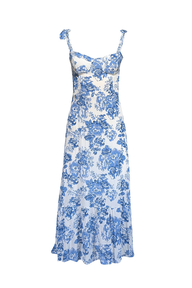 Current Boutique-Reformation - White & Blue Floral Sleeveless Dress Sz 6