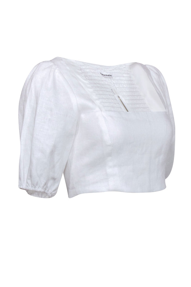 Current Boutique-Reformation - White Line Puff Sleeve Crop Top Sz 6