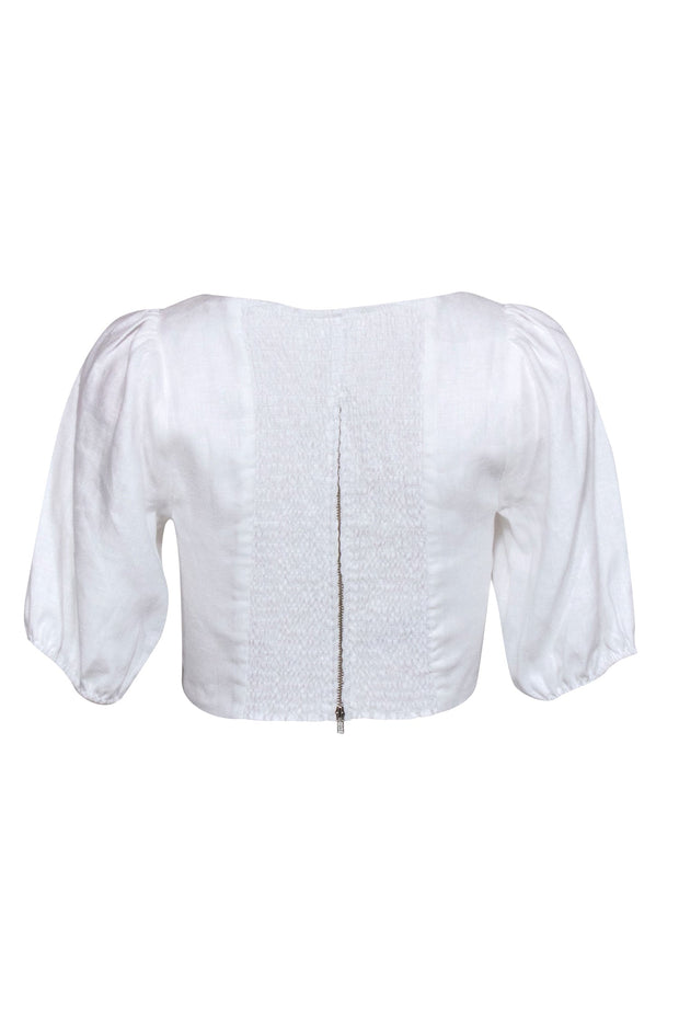 Current Boutique-Reformation - White Line Puff Sleeve Crop Top Sz 6