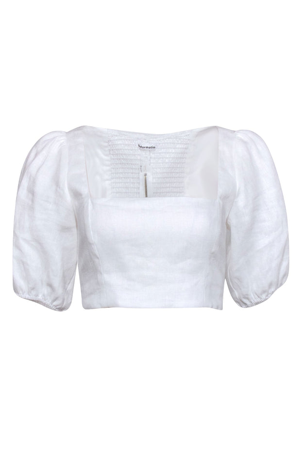 Current Boutique-Reformation - White Line Puff Sleeve Crop Top Sz 6